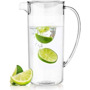 Youngever 2 Quarts Plastic Pitcher With Lid, Clear Plastic Pitcher Great for Iced Tea, Sangria, Lemonade