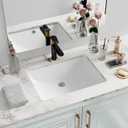Undermount Bathroom Sink Rectangle, Hugsleek Interior Bowl Size 18 x 13 inch White Porcelain Ceramic Vessel Sink Under Counter Exterior Size 20x15in Rectangular Bath Sink Basin Lavatory Fireclay