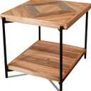 StoneCreek End Table 23 inch, Solid Fir Wood Side Table with Metal Frame, 2-Tier Storage Shelf, Square Nightstand for Living Room, Bedroom & Office, Rustic Style