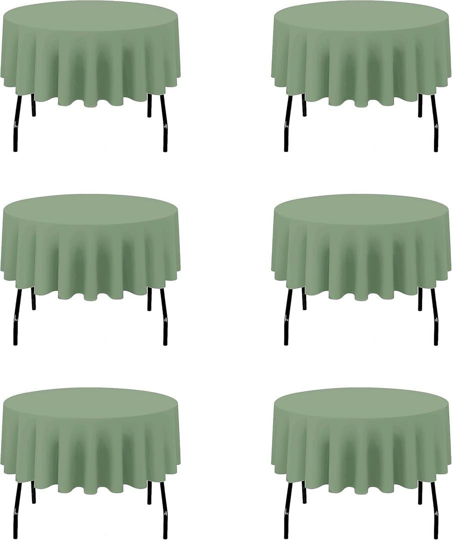 BRILLMAX 6 Pack Sage Green 70 Inch Round Tablecloths Fit 30" to 54" Tables (8-20" Drop) - Circle Bulk Linen Polyester Fabric Washable Cloth Cover for Wedding Reception Banquet Birthday Party Buffet