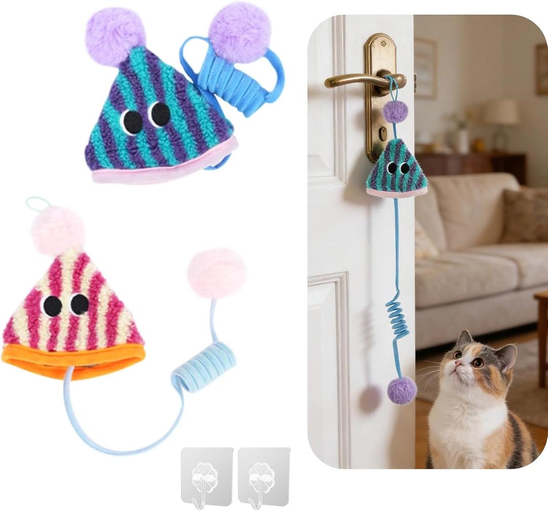 Spring Parachute Cat Toys for Indoor Cats,Interactive Door Hanging Cat Toys for Bored Indoor Adult Cats,Retractable Teaser Toy,Hanging Interactive Toys for Cat Kitten Chase Exercise (Style B-2PCS)