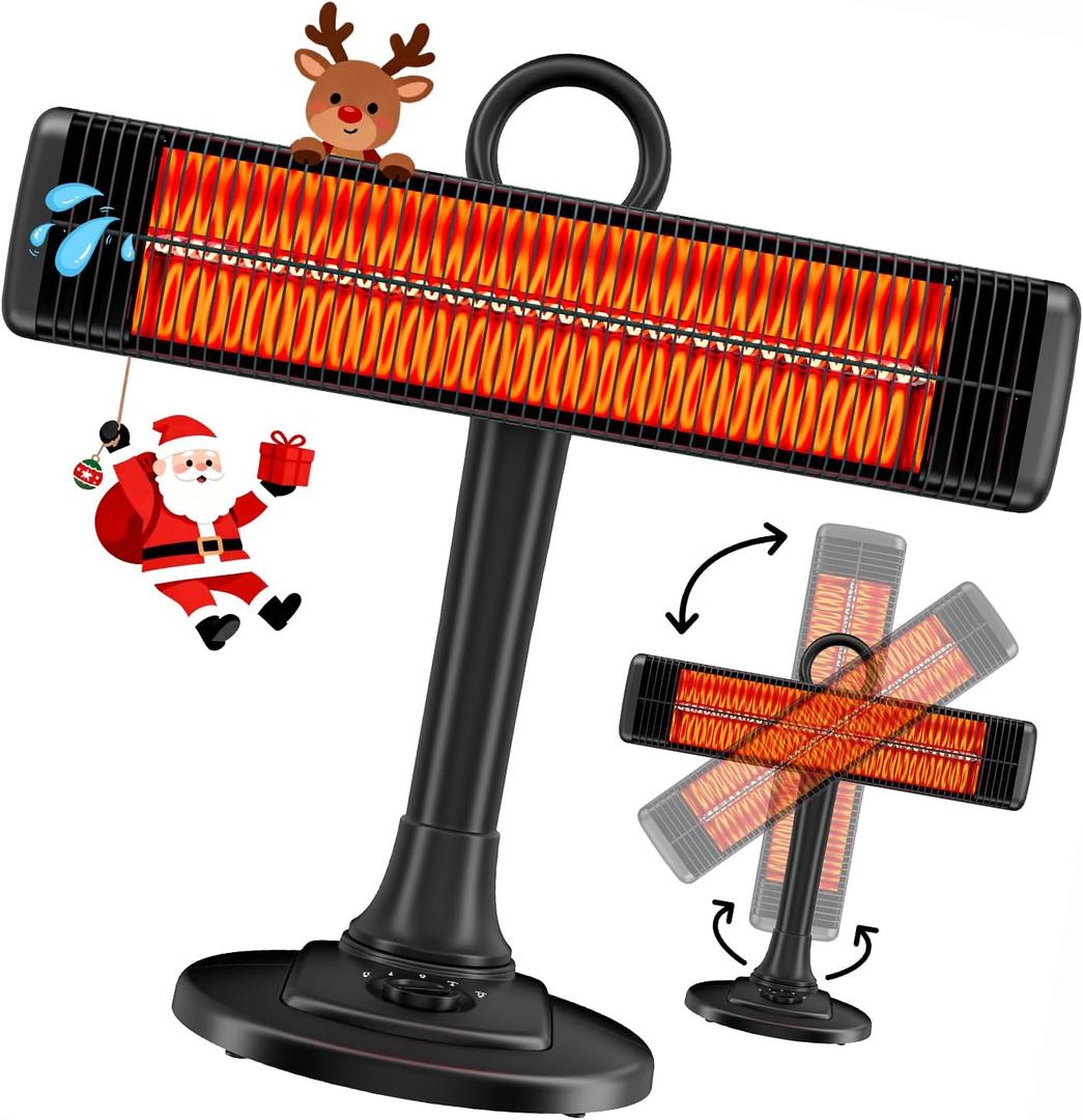 Outdoor Electric Patio Heater, 500W / 1000W Infrared Heater with Carbon Fiber Heating 90° Rotatable 50° Oscillation Portable Floor Heater for Patio, Porch, Garage and Workshop, Black