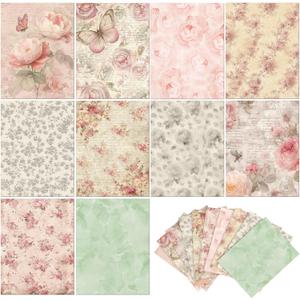 Gersoniel 40 Sheet Vintage Flower Scrapbook Paper 8.5 x 11 Inch Decorative Cardstock Paper Double Sided Patterned Papers for Craft Card Making Journaling Planner Scrapbooking Supplies, 10 Design