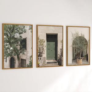 Large Vintage Italy City Landscape Framed Canvas Wall Art Set,Green Olive Tree Old House Wall Decor,Malta Modern Minimalist Country Farmhouse Art Print for Living Room,Bedroom,Office-16 x24 x3