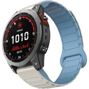 ISABAKE 22mm Watch Band Compatible with Garmin Fenix 8 47MM/Fenix 7/6/5, Fenix 6/7 Pro, Fenix 5 Quick Fit Silicone Strap for Men Women (White&Blue)