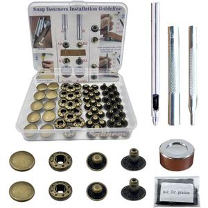 15MM Leather snap Fasteners kit Brass Metal Button Snaps for ClothesJacketsJeans Wears Bags (with Standard Install ToolPractice Operations Webbing (15mm Antique, 26)