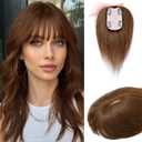 MOSINA Hair Toppers for Women Real Human Hair Toppers for Women with Thinning Hair 360Cover Human Hair Toppers with Bangs(Mediun Brown) (3D Bangs(8*11))