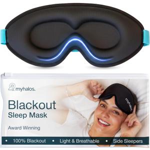 MyHalos Sleep Mask 3D Blackout Eye Mask for Women & Men, Side Sleepers, Zero Pressure Memory Foam Eyelash Friendly, Breathable,Award-Winning Sleep Aid for Travel (Black, 1 Count (Pack of 1))