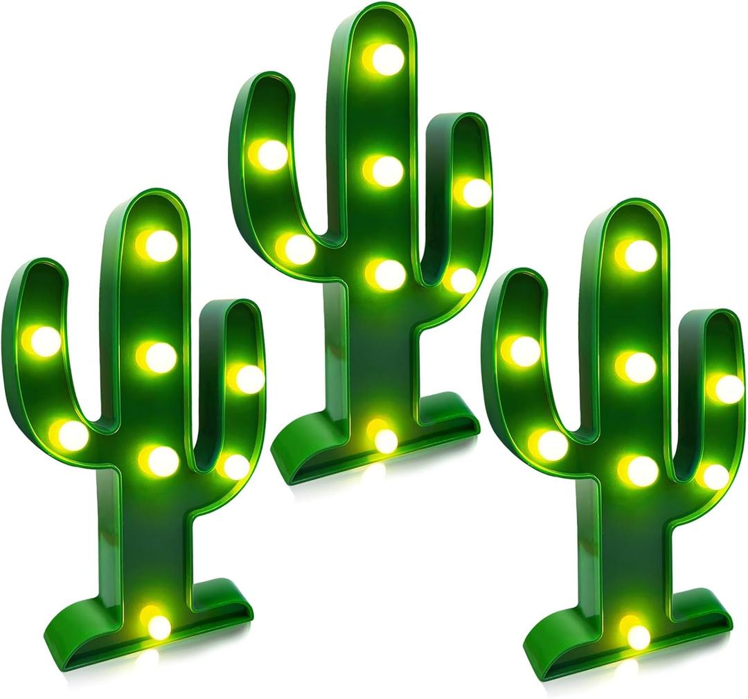 Extra Large - 3 Pack LED Cactus Light Cinco de Mayo Decorations 10 x 5.5 Inch Cactus Decor Mexican Fiesta Party Decorations Cute Night Lamp for Table Kids' Room Bedroom Living Room Gift Party Home