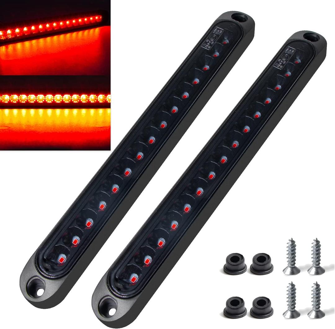 2 Pack 10" 15 LED Trailer Identification Light 9 to 30-volt, LED Stop Turn Tail Light Assembly Third Brake Bar Strip Truck Rear Marker Light Waterproof for Heavy Duty Boats Truck Pickup (Smoked)