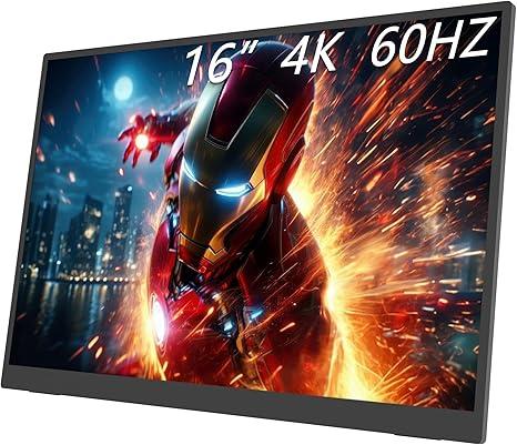 MAFNKOU 16” Portable Monitor 4K UHD 3840×2160 400 Nits 1500:1 Contrast Gaming Display,IPS HDR External Second Screen,4K Portable Monitor for Laptop/Mac/PC/PS5/Xbox with Speakers Stand,VESA Compatible