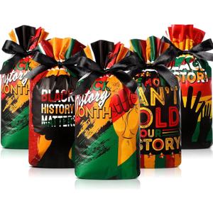 Funnymoom 48 Pcs Juneteenth Bags June 19 Gift Drawstring Bags Plastic Goodie Treat Bag for Freedom Independence Day African Candy Cookie Party Favor Supplies(Classic)