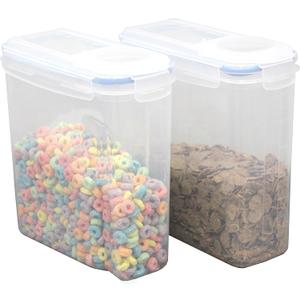 Basicwise Large BPA-Free Plastic Food Cereal Containers, Airtight Spout Lid Set of 2 (Size: 9" W x 4" L x 9.5" H)