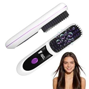Go Brush Pro 2026, Portable Straightener Brushs for Travel, with LCD Temperature Display, Fast Heating Cordless Mini Hair Brushs (White)