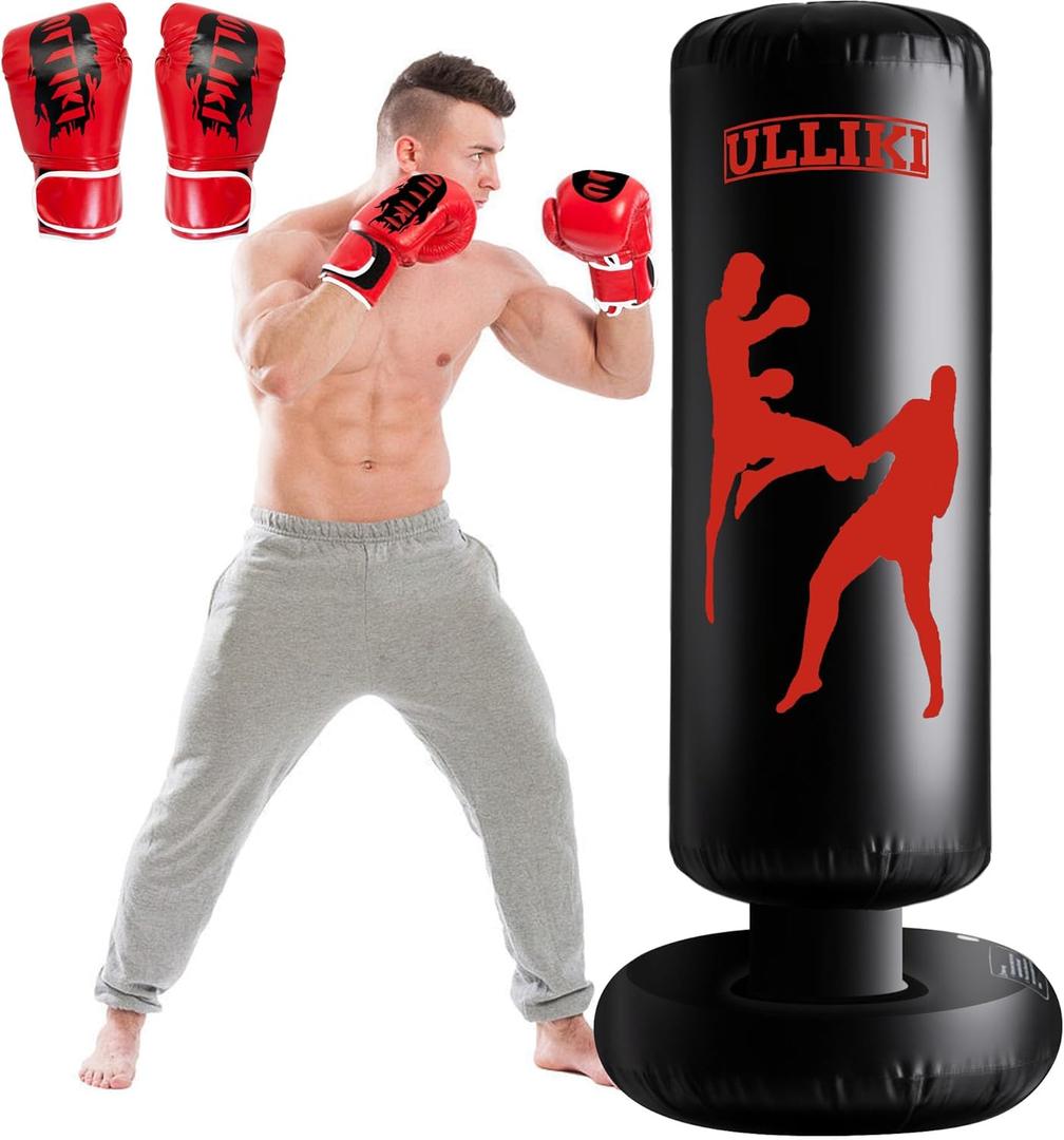 Freestanding Punching Bag for Adults with Gloves, Kick Boxing Bag with Stand for Adults, Blow up Punching Bag for Kids 12-14