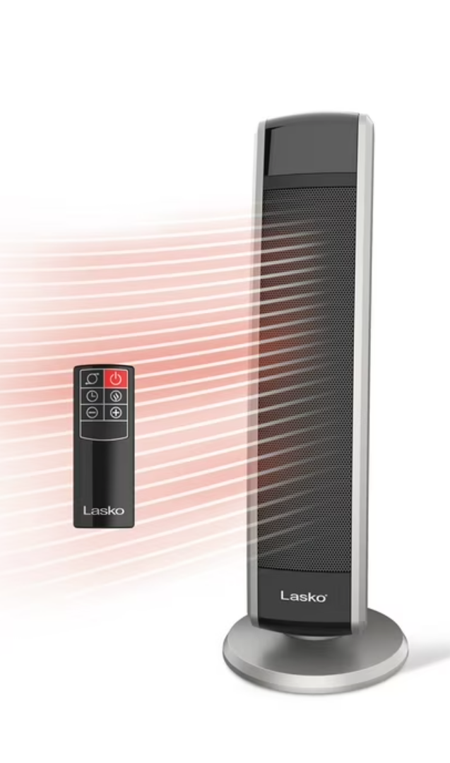 Lasko 29" 1500W Electric Digital Ceramic Tower Space Heater with Remote, Black, 5586