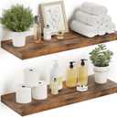 Deeper & Thicker Floating Shelves for Wall, Bathroom Shelves 24 inches Long Floating Shelf for Wall Set of 2, Over Toilet Wall Mounted Farmhouse, Rustic Brown (24''W x 9.1''D x 1.5''H,Set of 2-MDF)