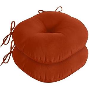 downluxe Bistro Chair Cushions for Patio Furniture, Water-Resistant Round Outdoor Chair Cushions Set of 2 with Non-Slip Ties, 15" x 15", Brick Red