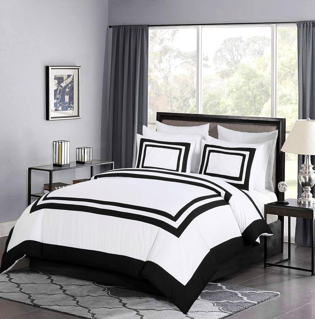 Chezmoi Collection Wyatt 7-Piece King Bed in a Bag Comforter Set - Hotel Style Bedding with Sheet Set - White/Black Square Pattern