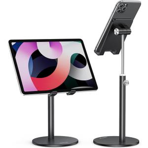 OMOTON Cell Phone Stand, Angle Height Adjustable Phone Stand, Aluminum Desktop Phone Holder Dock Stand for Desk, Compatible with iPhone Air/17 Pro Max/, All Smartphones and Tablets(4-11''), Black