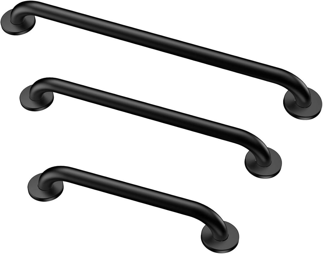 Grab Bar Bundle for ADA Compliance, Matte Black Stainless Steel 1.5" Diameter 3-Piece Set (18", 36", 42") for Commercial Restrooms & Shower Safety Bars for Seniors