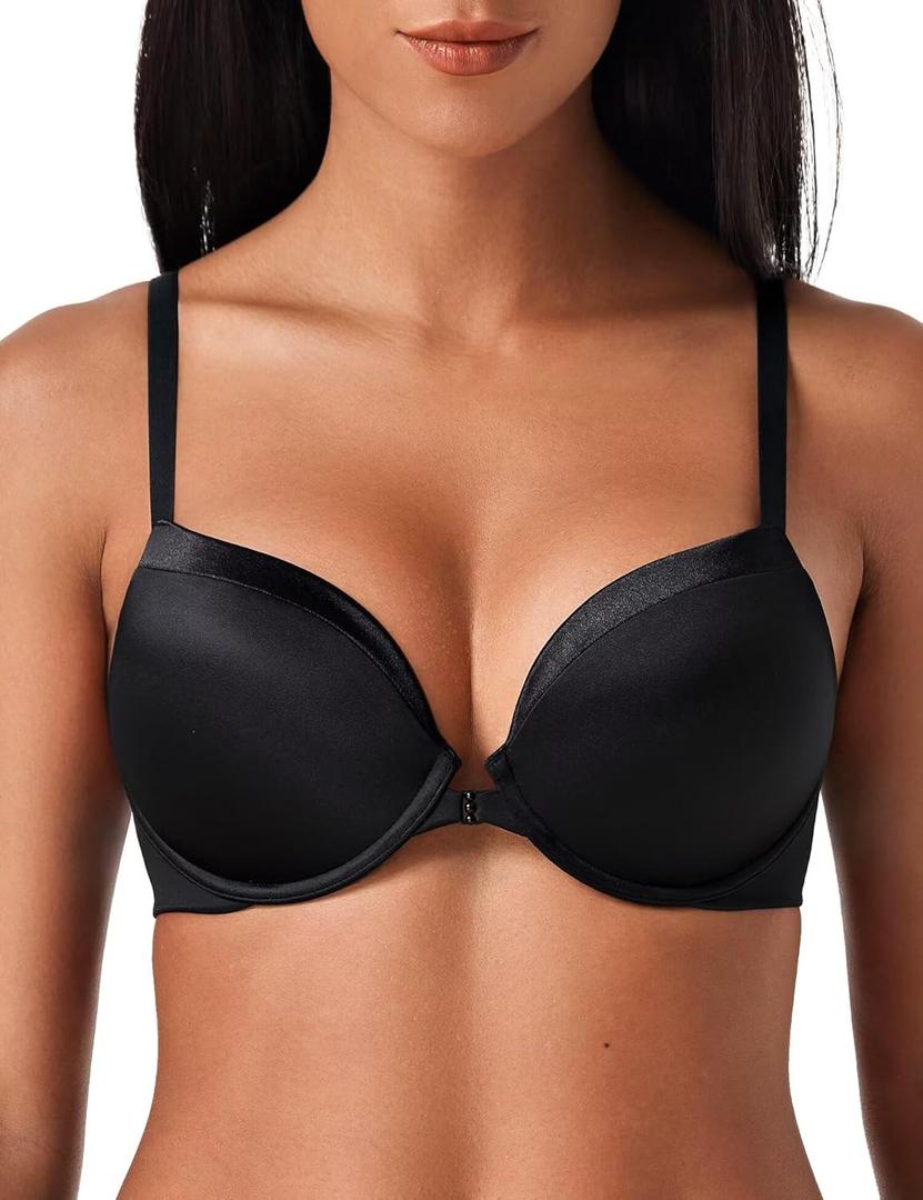 Deyllo Women's Push Up Bra Deep V Underwire Bra Full Coverage Lightly Padded Bras (Black)
