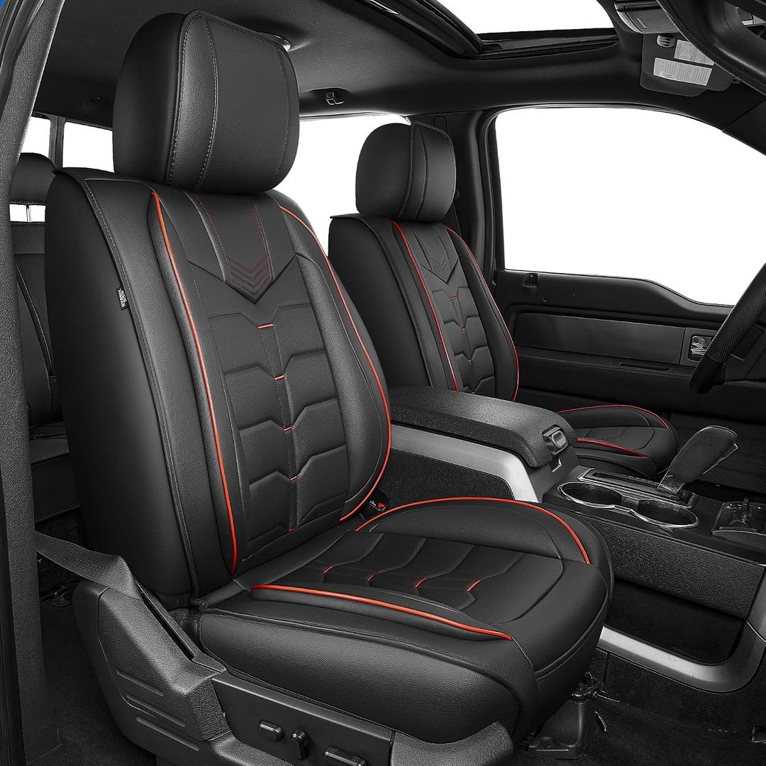 AOMSAZTO Seat Covers Fit for Ford F150 : 2009-2024 2025 2026 - F250/F350/F450 2017-2024 2025 2026 Truck Pick-up Full Set Car Seat Covers Faux Leather (Redline, 5 Seats)