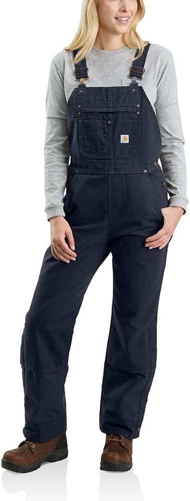 Carhartt Women's Relaxed Fit Washed Duck Insulated Bib Overall (Medium Tall, Navy)