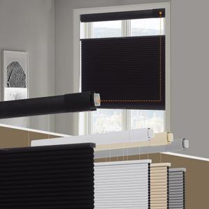 Persilux No Tools No Drill Blackout Cellular Shades for Windows Cordless Top Down Bottom Up Honeycomb Blinds,Easy to Install Cellular Blinds for Indoor Windows, Black, 20" W x 64" H