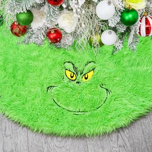 48 inch Green Christmas Tree Skirt, Whimsical Plush Faux Fur Xmas Tree Skirt Funny Velvet Farmhouse Tree Skirt Decorations for Helloween Xmas Holiday Party