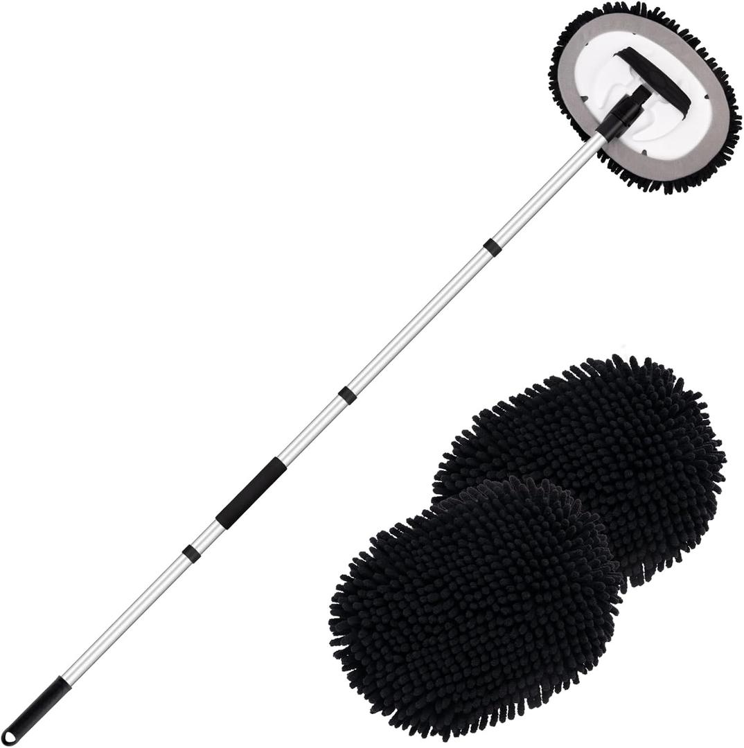 Ordenado 62" Car Wash Brush Kit Mitt Mop Sponge with Long Handle Chenille Microfiber Car Cleaning Brush Kit Supplies Car Washing Mop Kit Car Care Kit of Scratch-Free Replacement Head for Car RV Truck