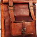 URBAN DEZIRE Men's 17 inch Leather Vintage Roll On Laptop Backpack Rucksack Knapsack College Bag