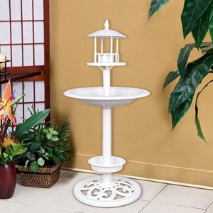 Bird Bath for Outdoor Stand Bird Feeder with Planter in Plastic for Garden Lawn Backyard Patio Balcony Decor with 27.5 Height (White)