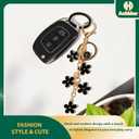 3 x Initial Letter Keychain for Women with Cute Flower Charm  Alphabet Keyring for Keys, Purse, Bags, Backpack & Handbag (Black)