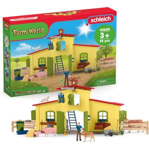 Schleich Farm World - 92PC Playset with Barn Animal Toys and Accessories - Realistic Barnyard Collection with Farmer, Cow, Pig, and Cat Figurines - for Imaginative Play - Kids 3+ | 42578, Current