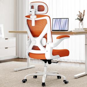 Ergonomic Office Chair - X-Shaped Computer Desk Chair Comfy, Gaming Chair, Office Chair with Lumbar Support, Mesh Office Chairs with Headrests, Desk Chair for Long Hours(White-Orange)
