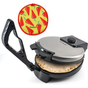 10inch Roti Maker by StarBlue with FREE Roti Warmer and Removable Handle - The automatic Stainless Steel Non-Stick Electric machine to make Indian style Chapati, Tortilla, Roti AC 110V 50/60Hz 1200W (SB-BLA1120)