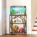 Snughome 20 Gallon Fish Tank Stand, Aquarium Stand with 3 Tier Storage, Heavy Duty Metal Terrarium Stand for Home Office, 24.02" x 11.81" x 30.51", Rustic Brown