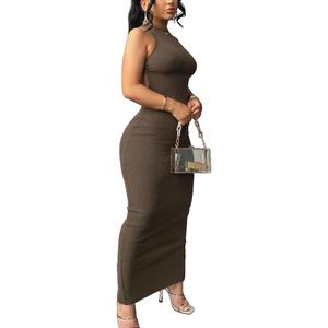 Nimsruc Women Summer Sexy Bodycon Maxi Dress Casual Long Dresses (Brown, L)