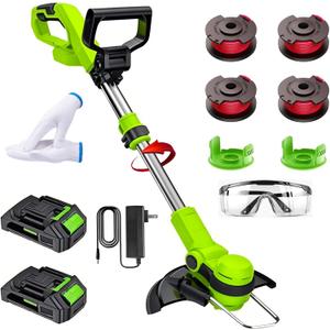 Weed Wacker 12-Inch Cordless Lawn Mower, 2-in-1 Lightweight Lawn Trimmer and Edger with 2 x 2.0Ah Batteries and Quick Charger, Portable Weeder for Lawn, Yard and Garden, Green