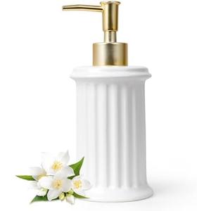 Bosilunlife Hand Soap Dispenser Ceramic - 9.5oz Lotion Dispenser for Bathroom, Dish Soap Dispenser for Kitchen, Modern Easy-to-Press, Refillable for Shampoo, Shower Gel, Cleanser, Hand Soap (White)
