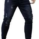 HUNGSON Skinny Jeans for Men Stretch Slim Fit Ripped Distressed (Blue)