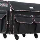 Everything Mary XXL Rolling Sewing Machine Case Black Floral Wheeled Craft Bag Compatible with Large Brother & Singer Machines Durable Travel Storage Tote