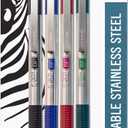Zebra Pen F-301 Ballpoint Black, Blue, Red and Green Ink, Fine Point 0.7mm Pen, Easy-Glide Ink, Stainless Steel Retractable, Non-Slip Grip, Professional Design, Ideal for Office, 4-Pack (27174)