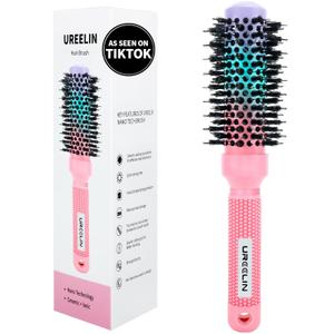 UREELIN Round Brush for Blow Out - 1.3 Inch Small Nano Thermal Ceramic & Ionic with Boar Bristles - Salon Blow Drying Hair Brush for Drying,Volumizing, Curling, Shine & Smooth Styling