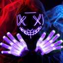 JOYIN Halloween Led Mask, Light Up Mask and Gloves for Cosplay Costume (Purple), 3 Modes Scary Glow in The Dark Masks for Boys Girls Halloween Party Dress Up Accessories, Gifts Giving