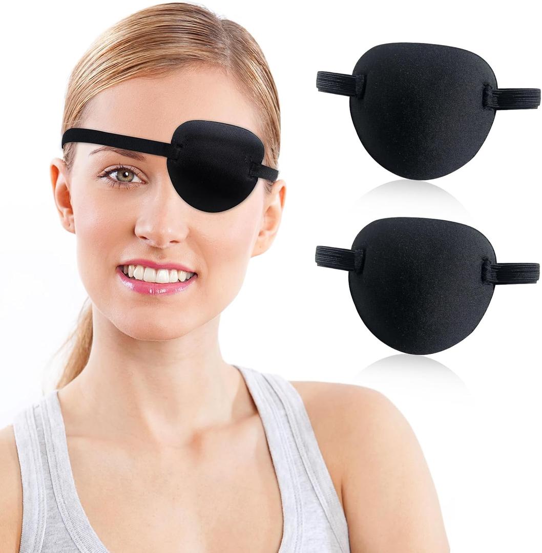 Eye Patch,2pcs Eye Patches for Adults, Medical Eyepatch for Left Right Eye After Surgery, Adjustable Eye Patch for Amblyopia Strabismus Black