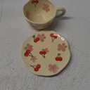 Cute Mug Flower Teacup and Saucers Set for Mom 8 oz (Red Cherry)