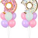Donut Party Balloons Stand Kit 2 Sets with 2 Donuts Foil Balloons Sweet Donut 1st Party Balloon Centerpieces for Tables for Doughnut Theme Birthday Decorations