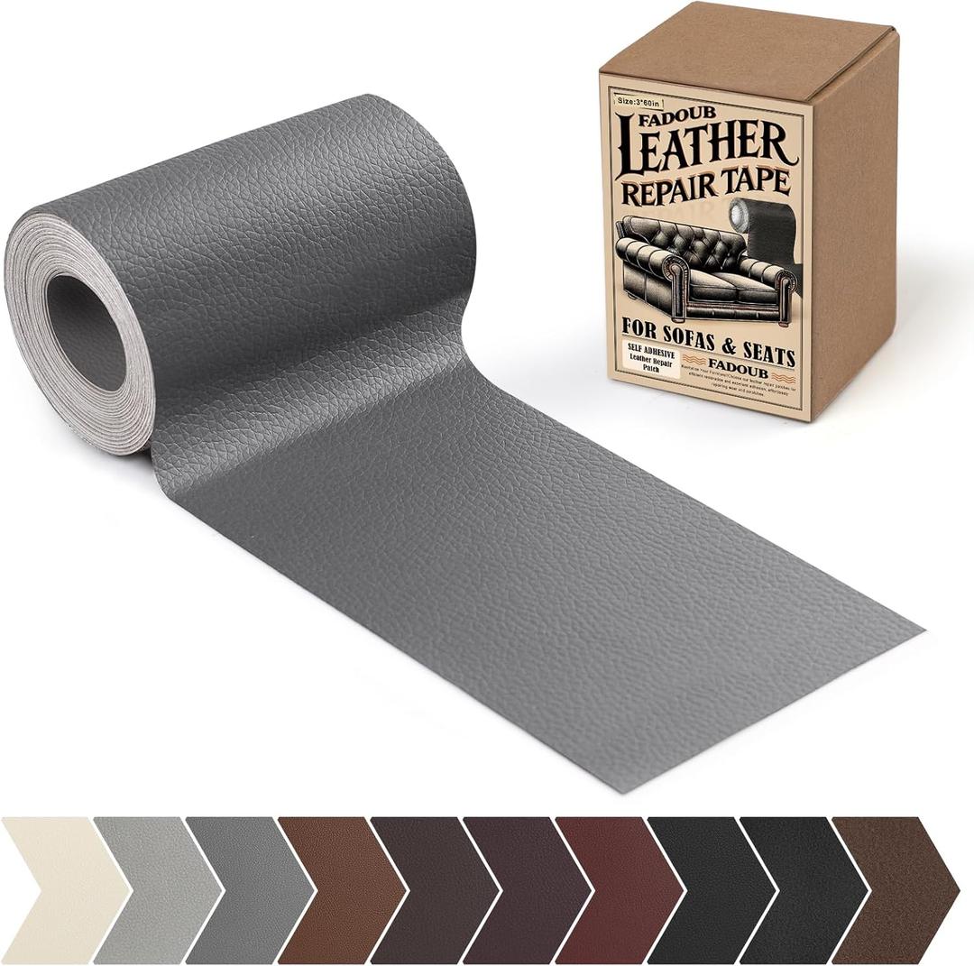 Leather Repair Patch, 3 x 60In Self Adhesive Leather Repair Tape Kit for Furniture, Couch, Sofa, Office, Car Seats, Car Interior, Vinyl Repair Kit (Dark Gray)